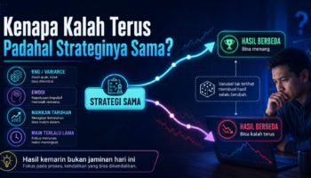 Ilustrasi strategi yang sama dapat menghasilkan kemenangan atau kekalahan berbeda karena RNG, emosi, dan perubahan cara bermain